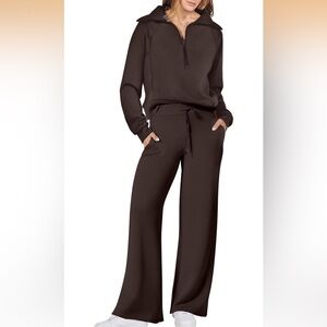 ANRABESS Women 2 Piece Wide Leg Pants Lounge Set